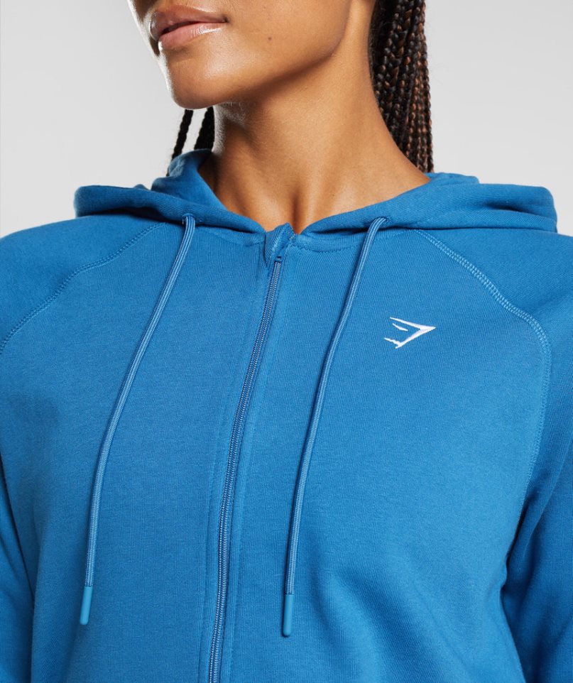 Bluzy Z Kapturem Gymshark Treningowe Zip Damskie Niebieskie | PL 039PEK